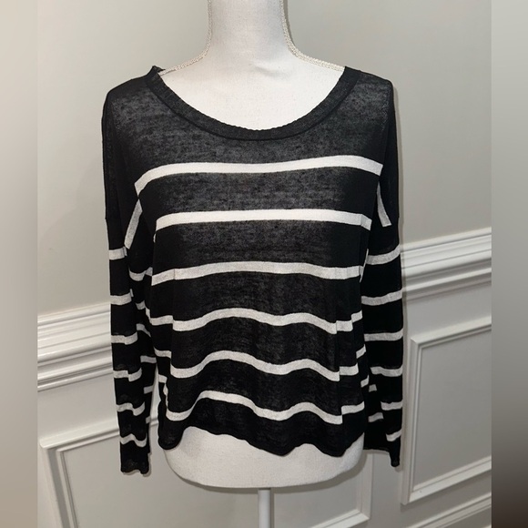 Eileen Fisher Fine Organic Linen Crepe Stripe Sheer Crop Top sz XS - Picture 5 of 14